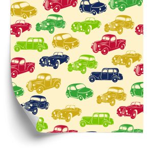 Tapeta Dla Dzieci - Kolorowe Samochody W Stylu Retro - wzór