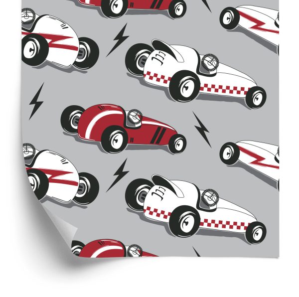 Tapeta Dla Dzieci - Wyścigowe Samochody W Stylu Vintage - wzór