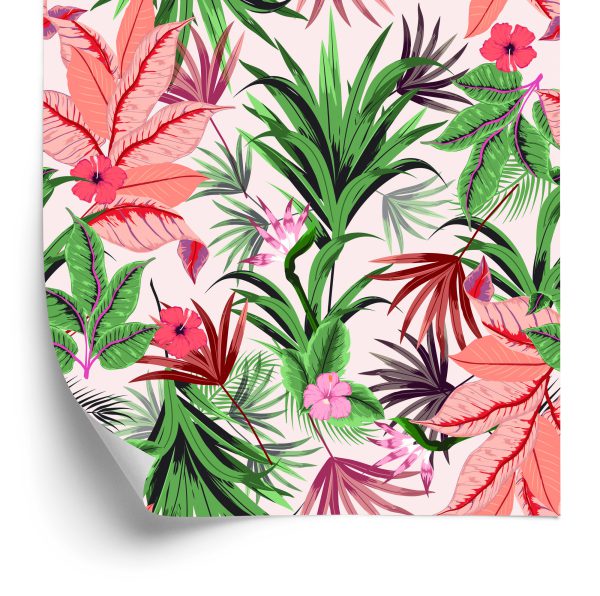 Tapeta Egzotyczne Tropikalne Liście Kwiaty - wzór