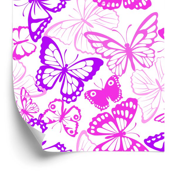 Tapeta Dla Dzieci - Różowe I Fioletowe Motyle - wzór