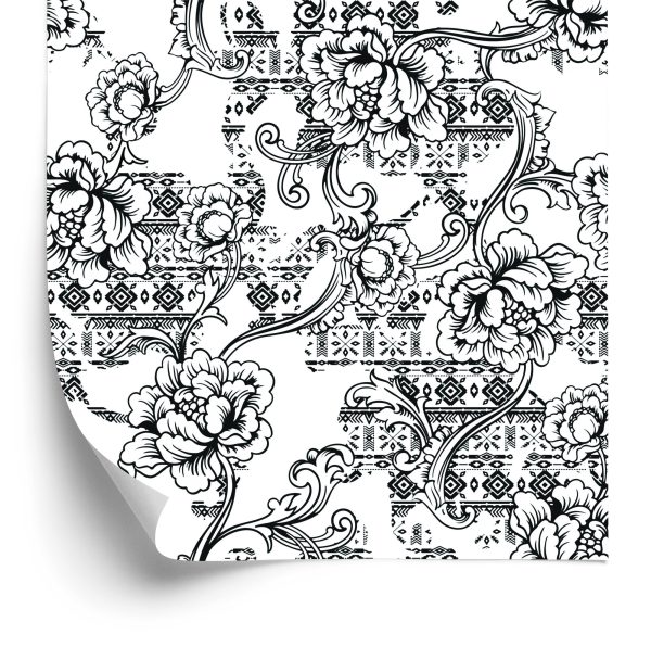 Tapeta Czarno - Białe Kwiaty - wzór