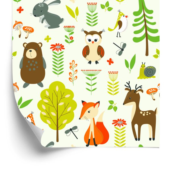Tapeta Dla Dzieci – Szczęśliwe Leśne Zwierzęta - wzór