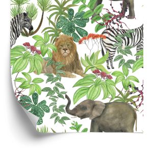 Tapeta – Dzikie Zwierzęta I Liście - wzór