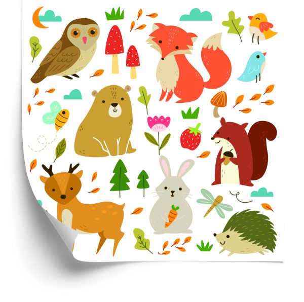 Tapeta Dla Dzieci – Leśne Zwierzęta - wzór
