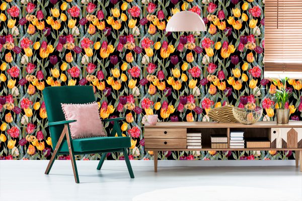 Tapeta Kolorowe Tulipany - aranżacja mieszkania