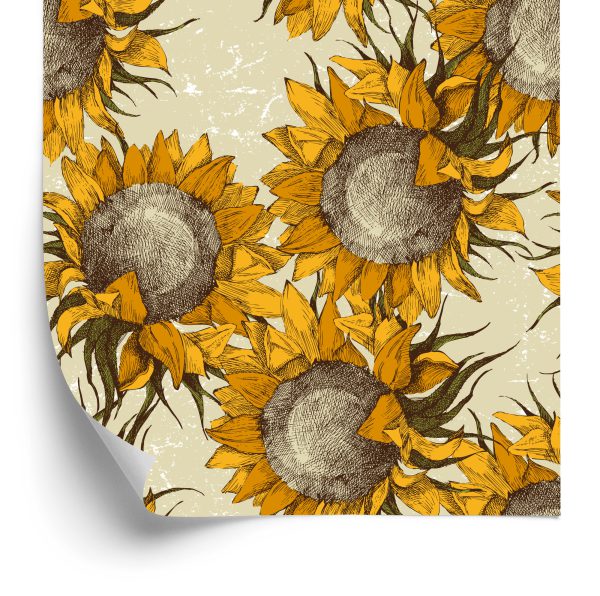 Tapeta Kwiaty Słonecznika W Stylu Vintage - wzór