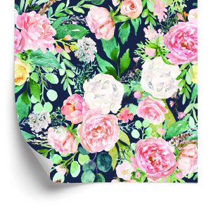 Tapeta Kolorowe Kwiaty I Liście Malowane Akwarelą - wzór