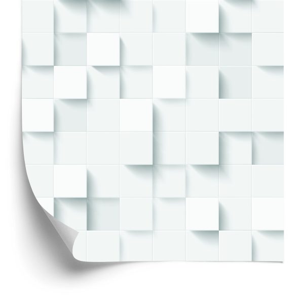 Tapeta Biała Nowoczesna Mozaika - Efekt 3D - wzór