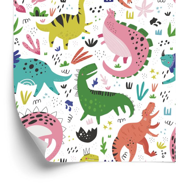 Tapeta Dla Dzieci - Kolorowe Dinozaury - wzór