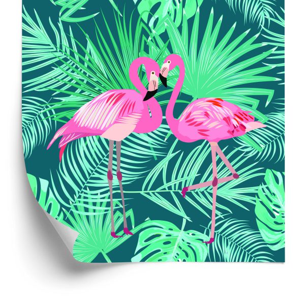 Tapeta Dekoracyjna Flamingi Liście - wzór