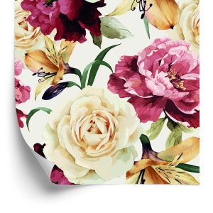 Tapeta Kolorowe Kwiaty - Akwarela - wzór